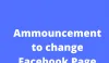 Announcement to change Facebook Page Name