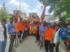 रघुनाथ मंदिर में दर्शन के बाद भीलूड़ा से 70 आदिवासी युवाओं का जत्था अम्बाजी पदयात्रा के लिए रवाना