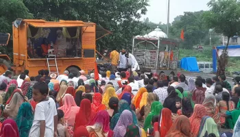 वागड़ अयोध्या  भीलूड़ा मे पहुंची गौ पर्यावरण एवं अध्यात्म चेतना यात्रा ,जय श्री राम, जय गौ माता के जयकरो में साथ भव्य स्वागत